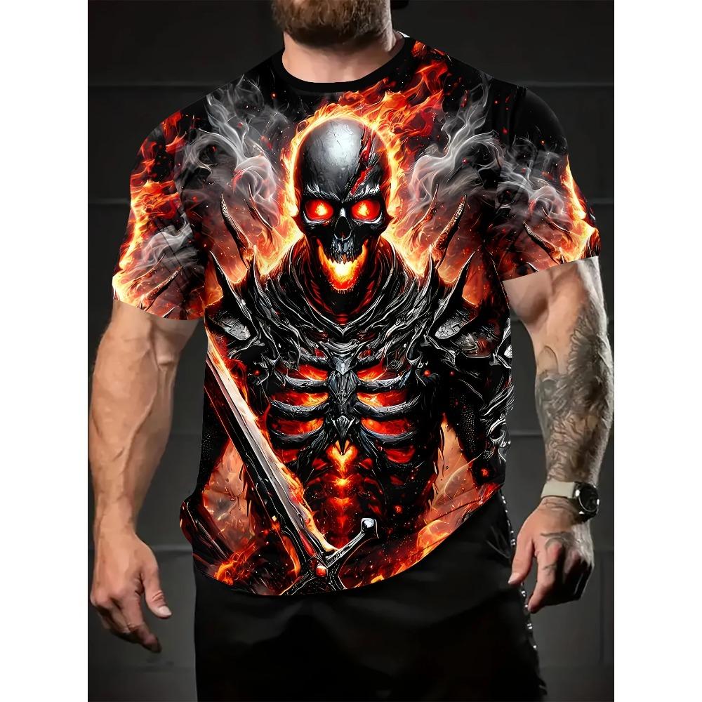 Men's 3D Thunder Dragon Print Crew Neck Short Sleeve T-Shirt Breathable Stretch Fashion T-Shirt Outdoor Casual Party T-Shirt