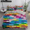 Building Block King Queen Duvet Cover Colorful Brick Bedding Set for Boys Teens Adults Cartoon 2/3pcs Polyester Comforter Cover