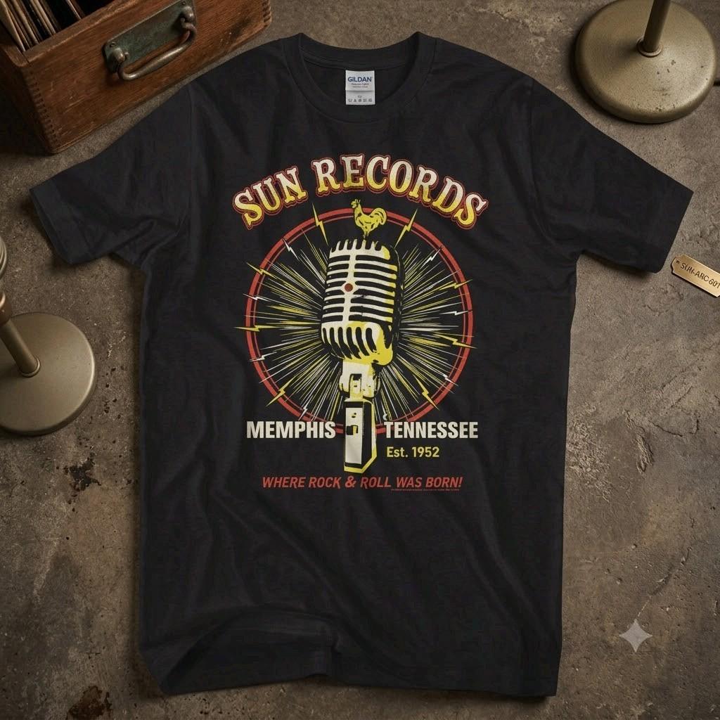 NEW! Sun Records Microphone Burst Black Adult T Shirt Free Ship S