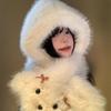 Women's Super Cute Bowknot Puppy Autumn Winter Warm Hat Scarf Integrated Face-Flattering Ear Protection Cute Hat