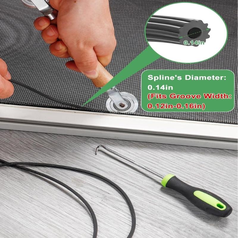 Screen Repair Tool Set With Wooden Roller Spline and Removal Hook For Window Door Meshes Replacement