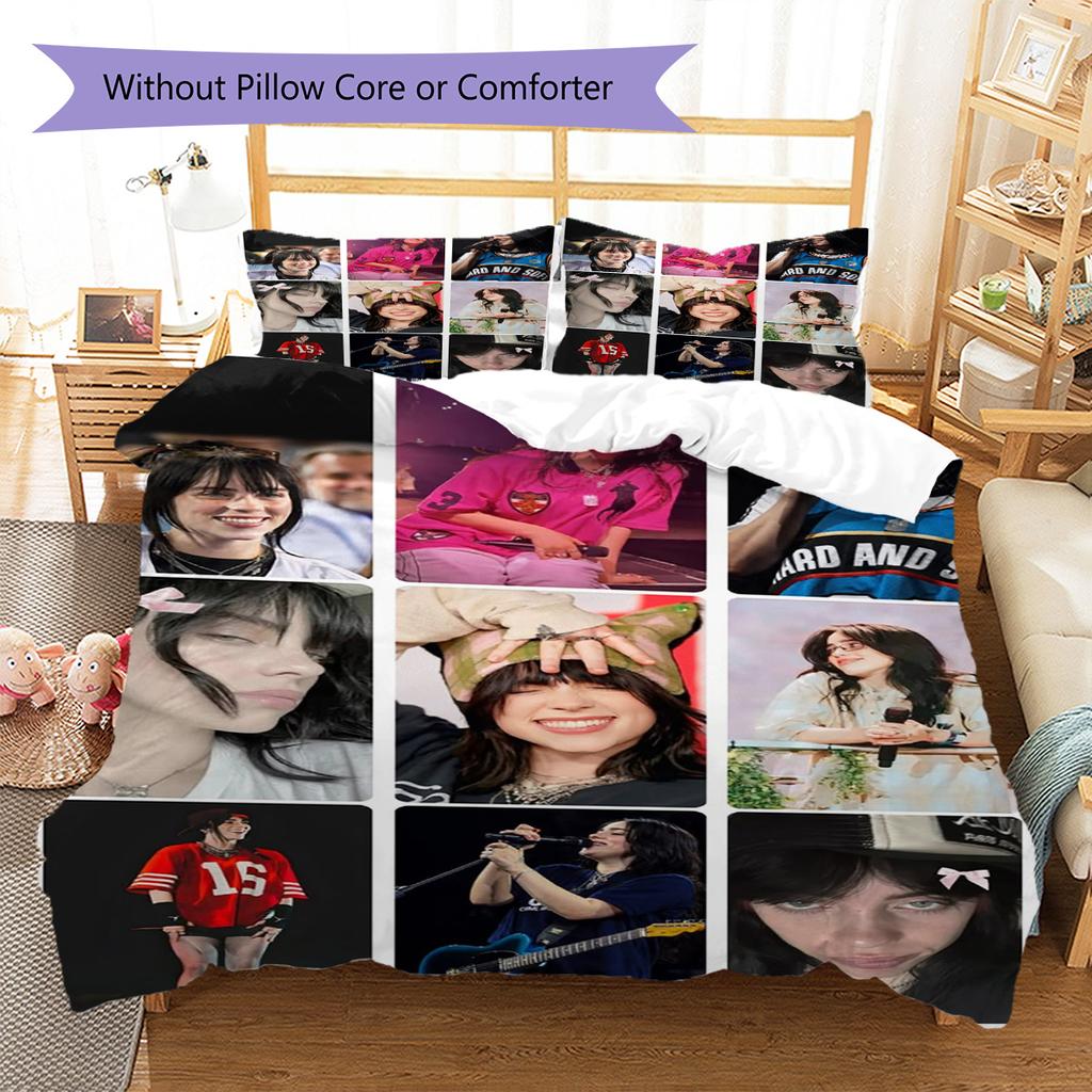 Billie Eilish Pattern Bedding,Quilt Set Quilt Cover Pillowcase Home Birthday Gift (1 * Duvet Cover + 2 * Pillowcase, Without Core)
