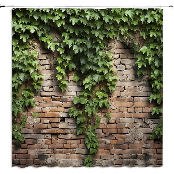 

Зеленые листья Шторка для душа Кирпичная стена Садовый пейзаж Природа Растение Деревенский стиль Красно-коричневая Каменная стена Креативный декор для ванной комнаты Тканевые шторы с 70 W x 70 L (Pack of 1)