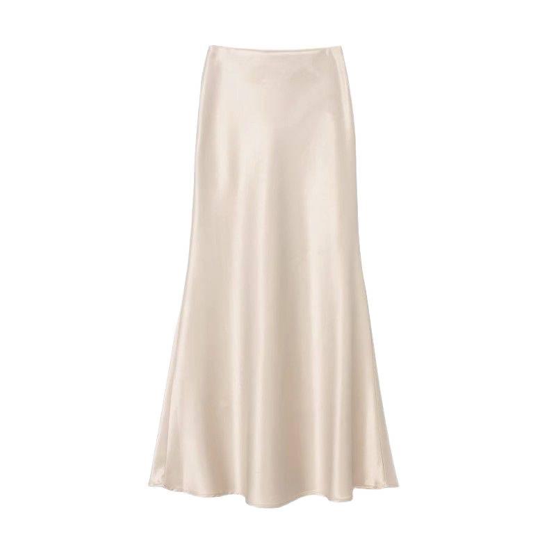 Women's High-Waisted Satin Midi Pencil Skirt, Slim-Fit Fishtail Design, 2025 Spring/Summer Collection