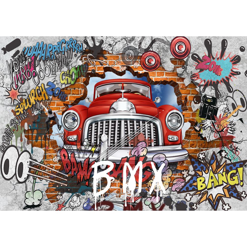 Retro Nostalgic 3d Brick Wall Mural Car Graffiti Large Mural Creative Graffiti Mural Cafe Restaurant Wallpaper