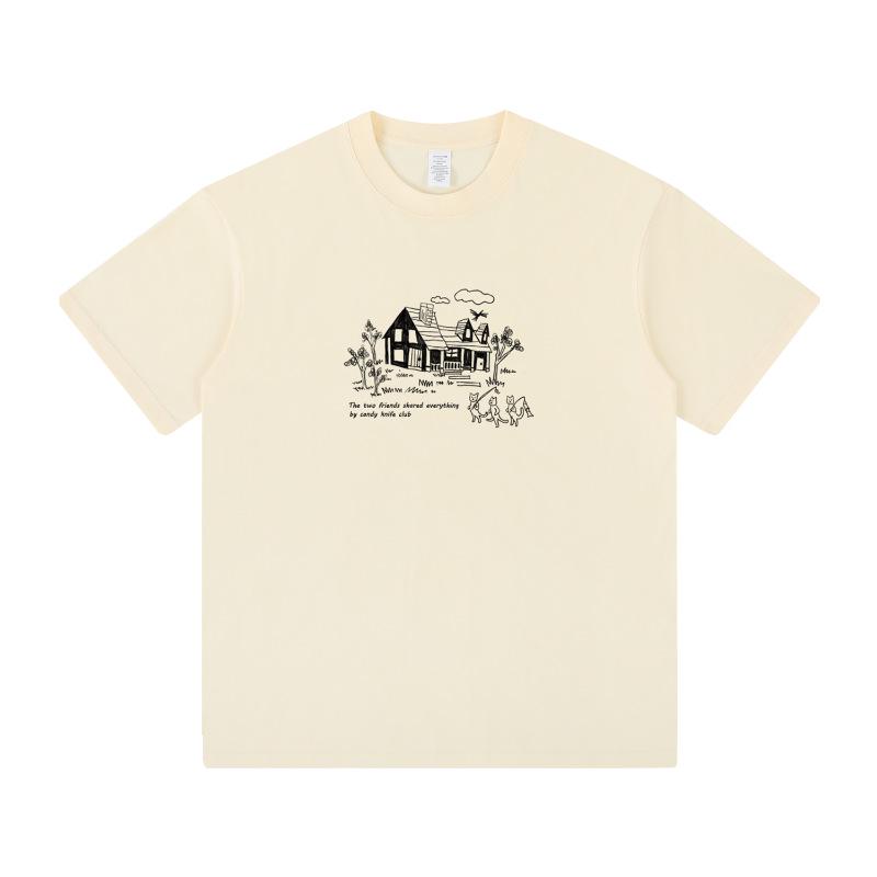 Unisex Hong Kong Style Harajuku Cotton T-Shirt, Loose Fit, Short Sleeves, Trendy Design for Couples