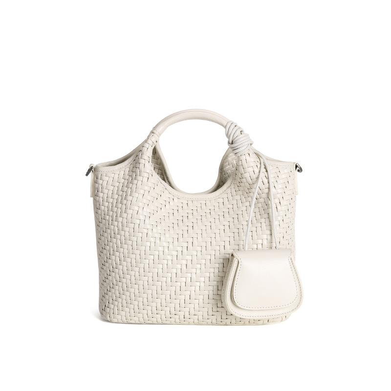 Retro fashion hand-woven bag large capacity commuting temperament portable tote bag high sense sheepskin mother bag women
