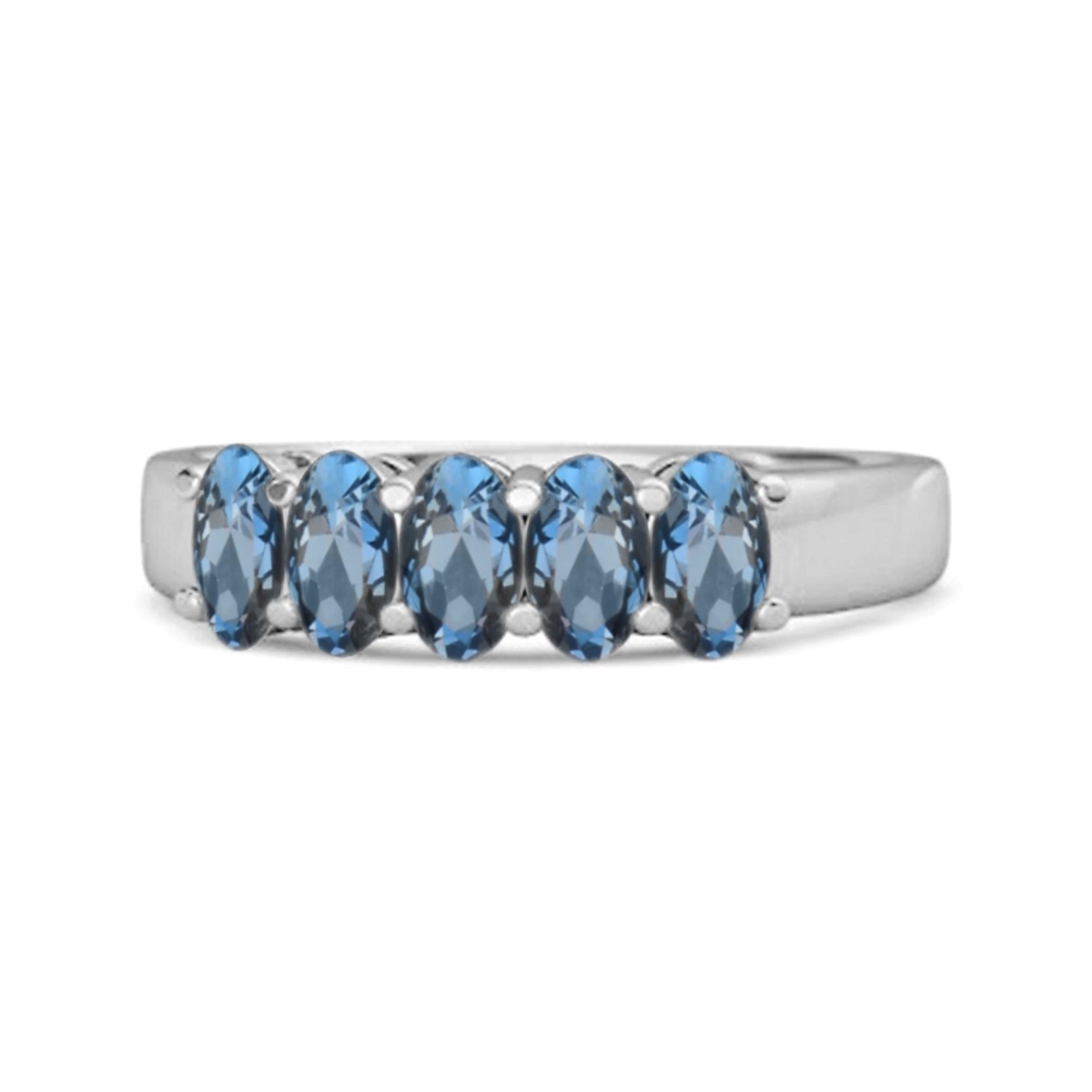 London Blue Topaz Oval Five- 925Stone Ring - 925 Sterling Silver 10.5 белый