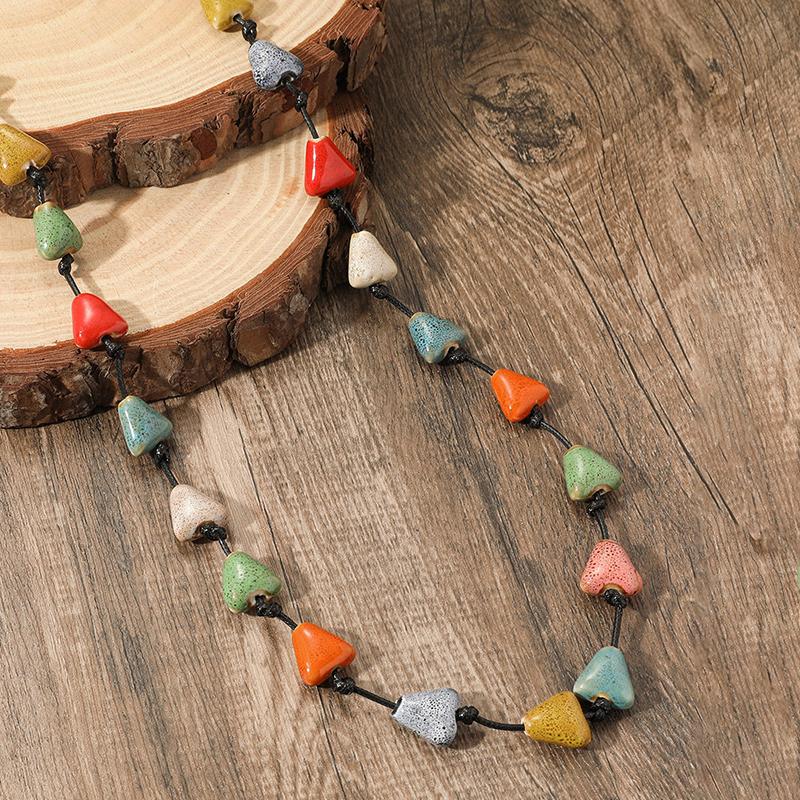 Kolorowy ceramiczny naszyjnik w stylu boho, ręcznie robiony, regulowany, prosty tkany sznurek, ceramiczny naszyjnik, akcesoria jubilerskie, prezenty