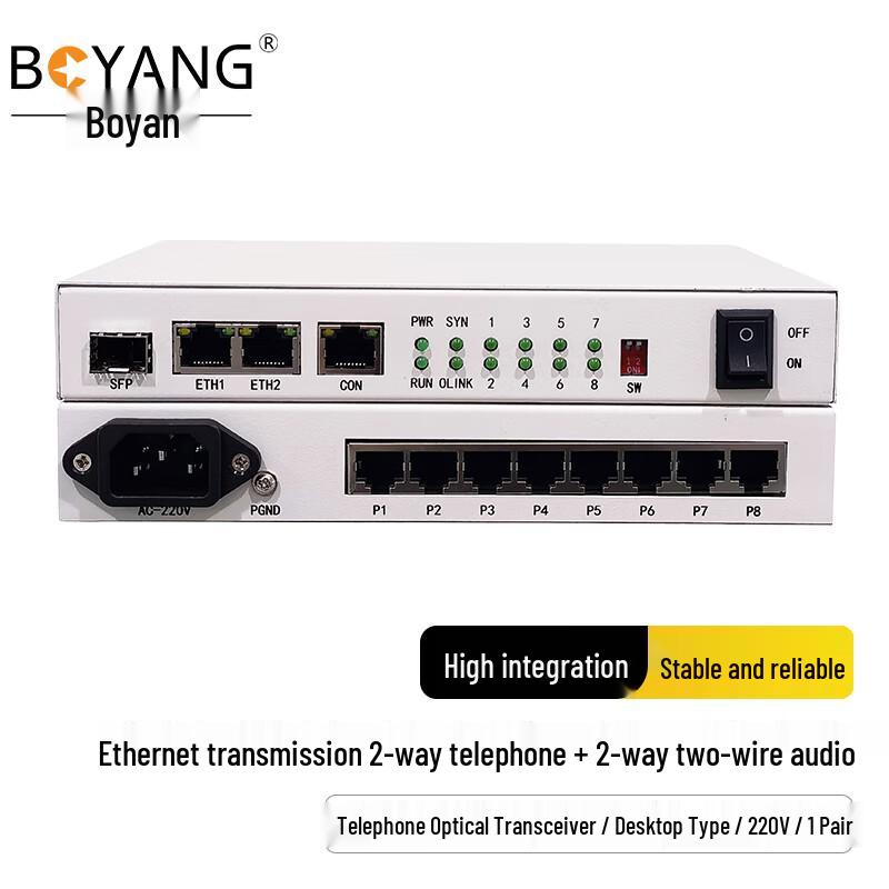 Boya 2-Channel Telephone & Audio Fiber Optic Transceiver