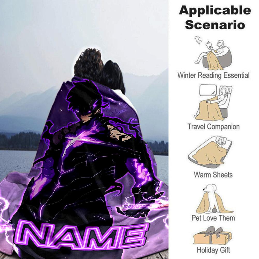 Customiz Name Personality Solo Leveling Blanket Soft &Warm Sofa Office Bed Travel Lunch Break Blanket, Gift Suitable All Seasons
