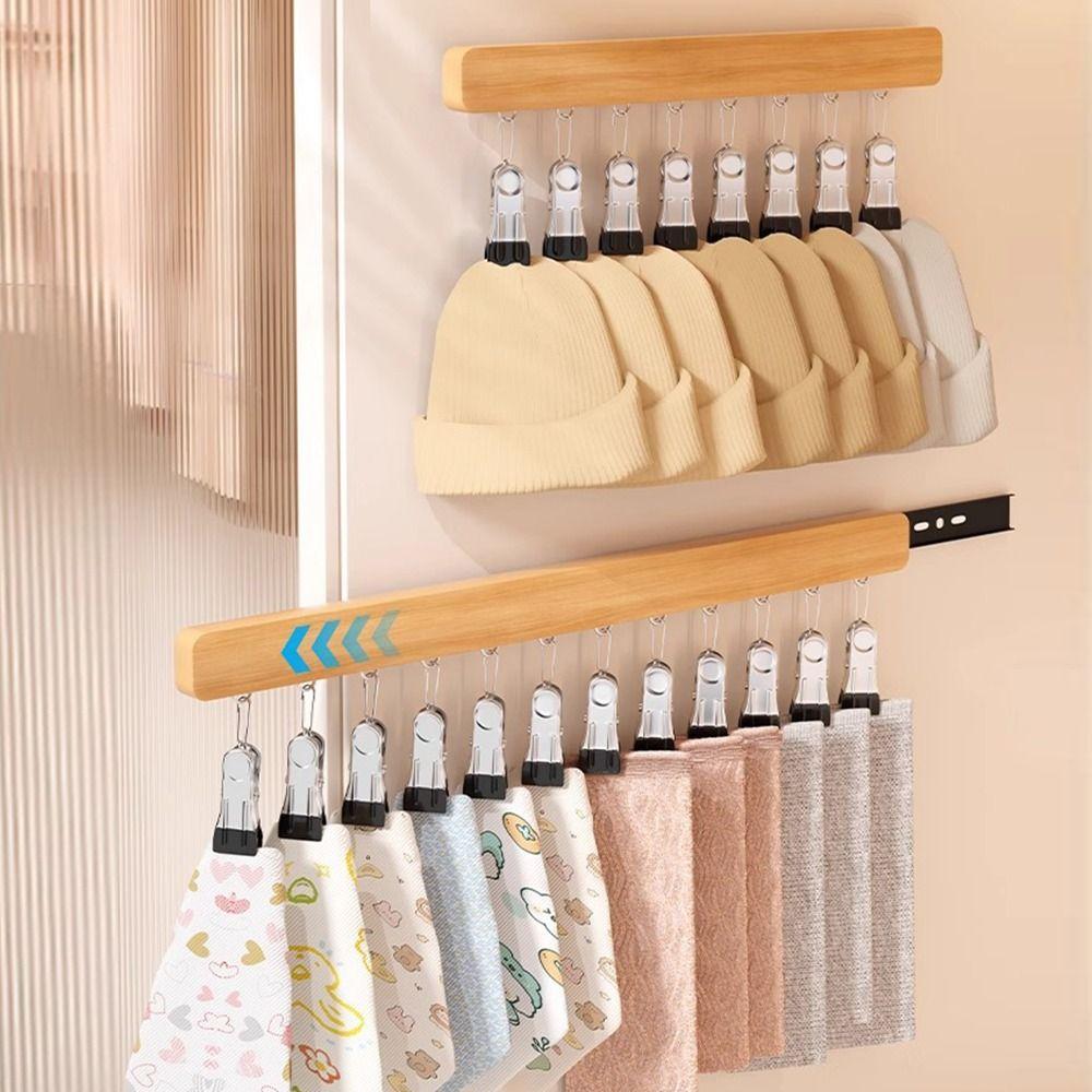 Punch Free Wooden Hats Hanger 8/12 Clips Clothes Drying Rack Wall Mounted Hat Holder  for Home