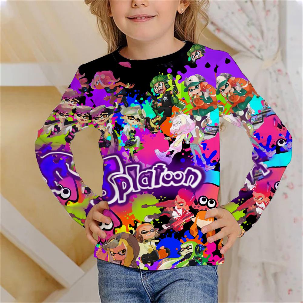 Children's Graffiti Design 3D Digital Printing Girl Fun Fashion Round Neck Long Sleeve T-shirt