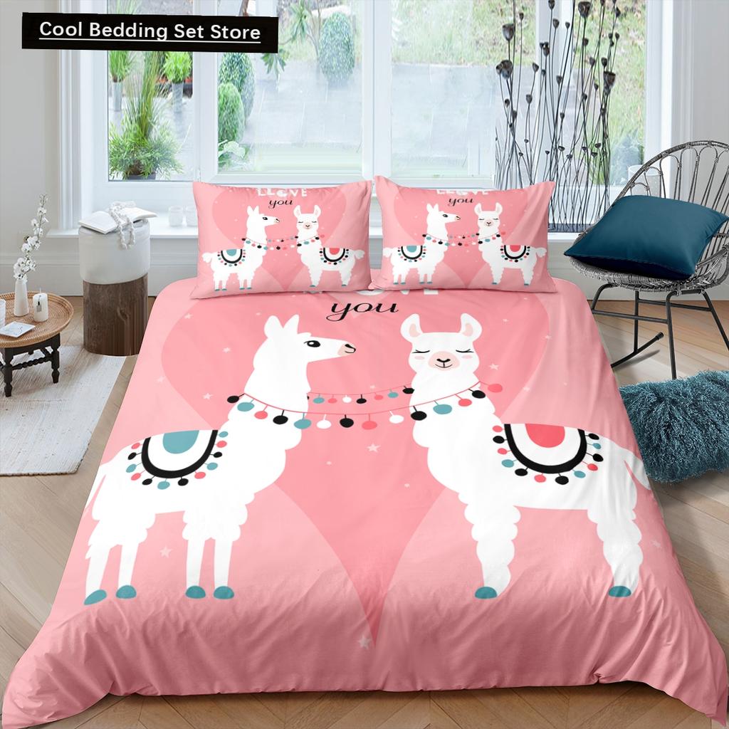 Alpaca Duvet Cover King Queen Size Kawaii Farm Animal Theme Bedding Set Kids Cartoon Llama Alpaca 2/3pcs Polyester Quilt Cover