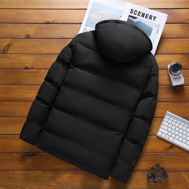Hooded Down Jacket for Men Winter Warm Sports Cotton-padded Jacket Casual and Trendy Men's Solid Color Thickened Cotton-padded Jacket