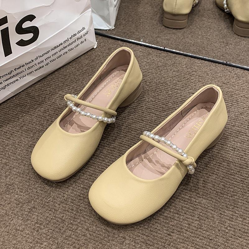 

Жемчужные туфли на плоской подошве женские 2025 весна и лето новые Мэри Джейн с туфлями для юбки обувь для беременных 40 жёлтый