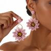 3D Floral Drop Earrings Women Zinc Alloy Handwoven Sweet Statement Jewelry Pink Blue
