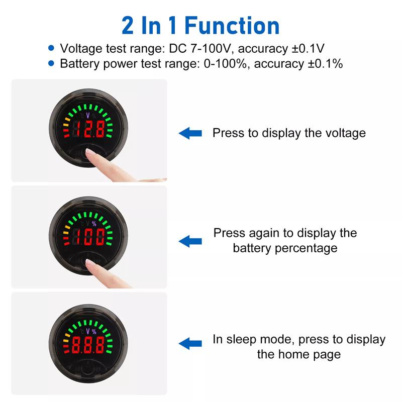 Mini Led Digital Voltmeter Dc Dc7-100V Display Round Two-Wire Car Voltage Current Meter Volt Detector Tester Monitor Pane