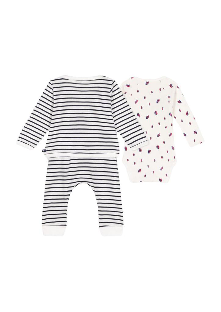 Baby set A0BNA 12 months 74cm [Petit Bateau] 3-piece Off-white/Navy