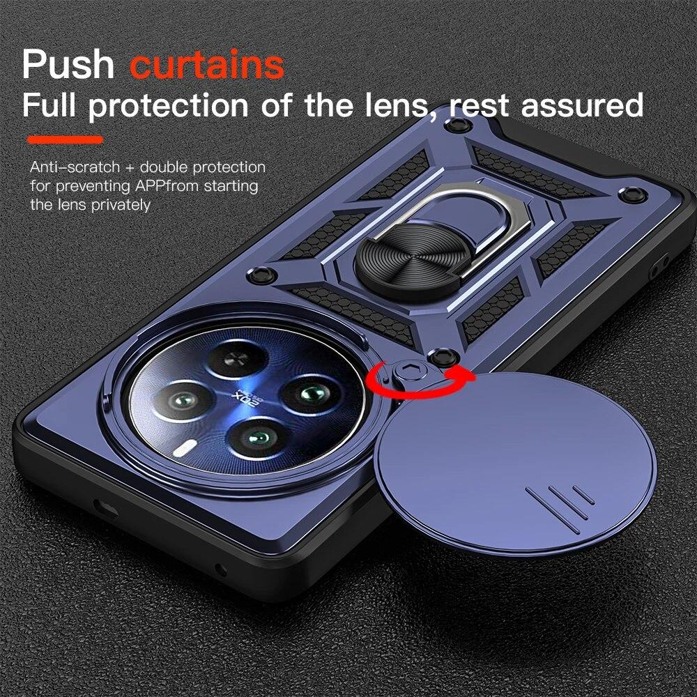 KEYSION Shockproof Armor Case for Realme 12 Pro+ 12 5G Slide Camera Protection Ring Stand Phone Back Cover for OPPO Realme 12 5G