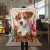 Flower Basket Dogs  Print Flannel Blanket, High quality Comfortable for All Seasons, Home Decor, Warmth and Comfort