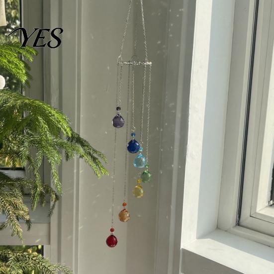 Colorful Light Projector Wind Chime Sun Catcher, 7-Color AB Crystal Balls & Beads, Crystals Ball Prisms Suncatcher, Garden Hanging Ornament