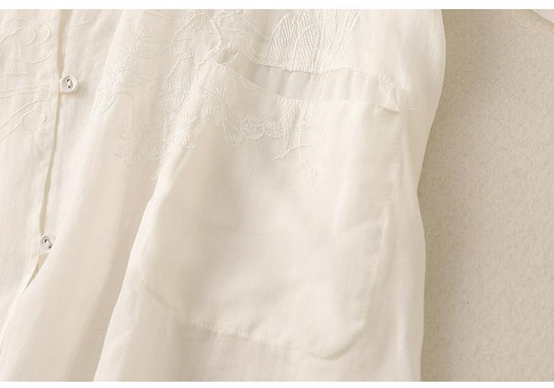 3229 Women's Cotton Linen Embroidered Oversized Sun Protection Shirt - Lightweight & Breathable, Retro Seven-Sleeve Summer Style