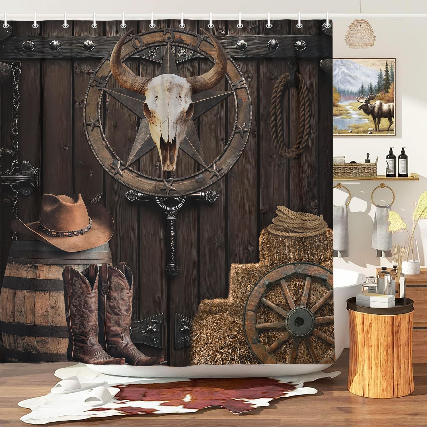 Exquisite Fashion Items Western Cowboy Shower Curtain Farmhouse Southwest Texas Rustic Farmhouse Barn Door Bath Curtain Retro Country Southwestern