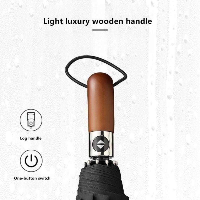 Light Luxury Fully Automatic Wooden Handle 10 Bone Reinforced Windproof Umbrella Men's Advertising Business Gift Umbrella