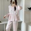 Ice silk pajamas women's spring and summer new lace long-sleeved trousers silk suit thin can be worn outside the Korean version of the court style