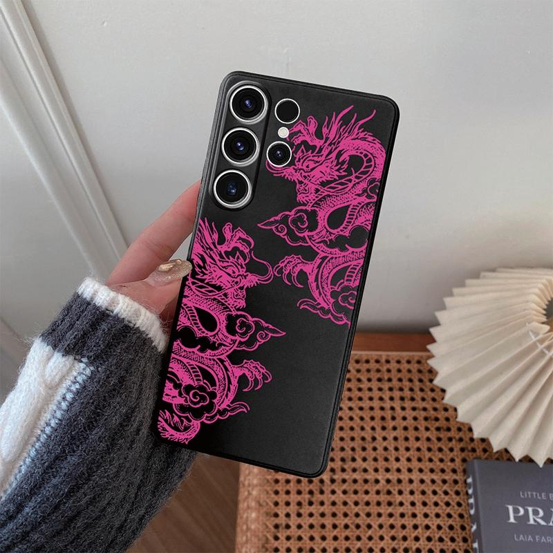 Chines Loong Patterned Soft Silicone Black Case For Xiaomi Redmi Note 13 Pro 13C Poco C65 Samsung A55 S24 iPhone Camera Protective Shockproof Cover