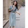 Demana Cloud Cotton V-Neck Belted Denim Dress