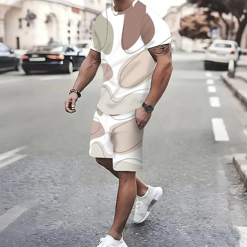 Herren Outfit Kurzarm T-Shirt und Shorts 2-teiliges Lässiges Trainingsanzug Set