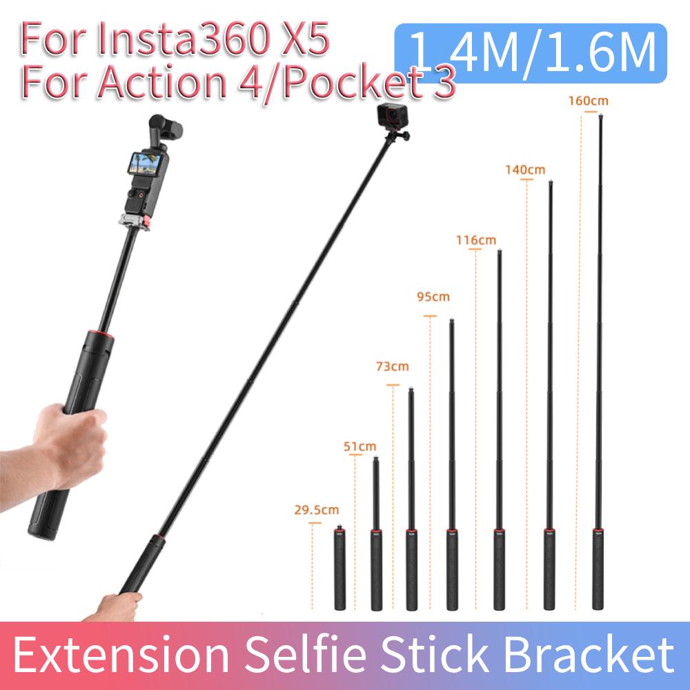 1.4M 1.6M Panoramic Tripod Selfie Stick for Action Cameras Metal Invisible Extended Edition Scalable Monopod Extension Pole