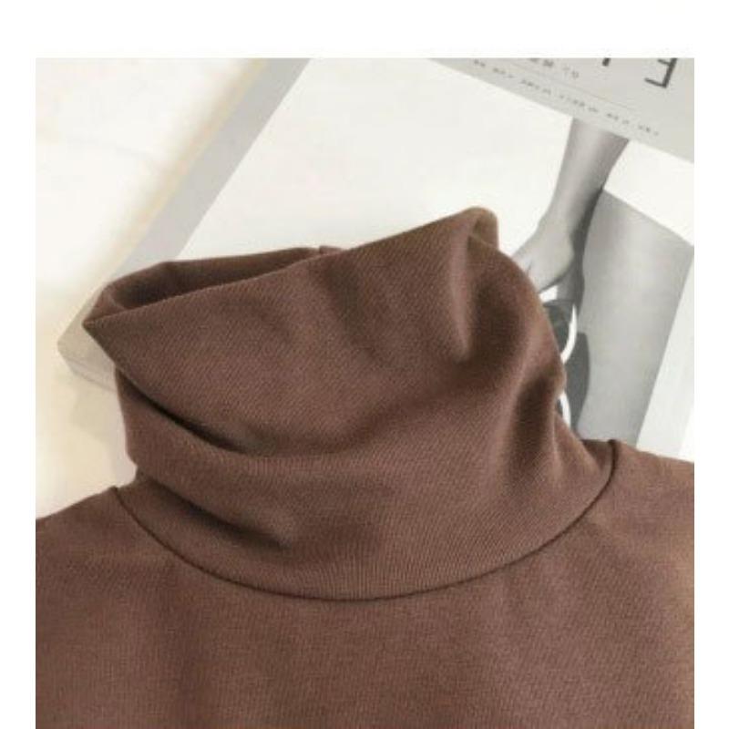 Spring Autumn High Collar Solid Color All-match Bottomed Pullover T-shirt Women Long Sleeve Casual Slim Tee Top