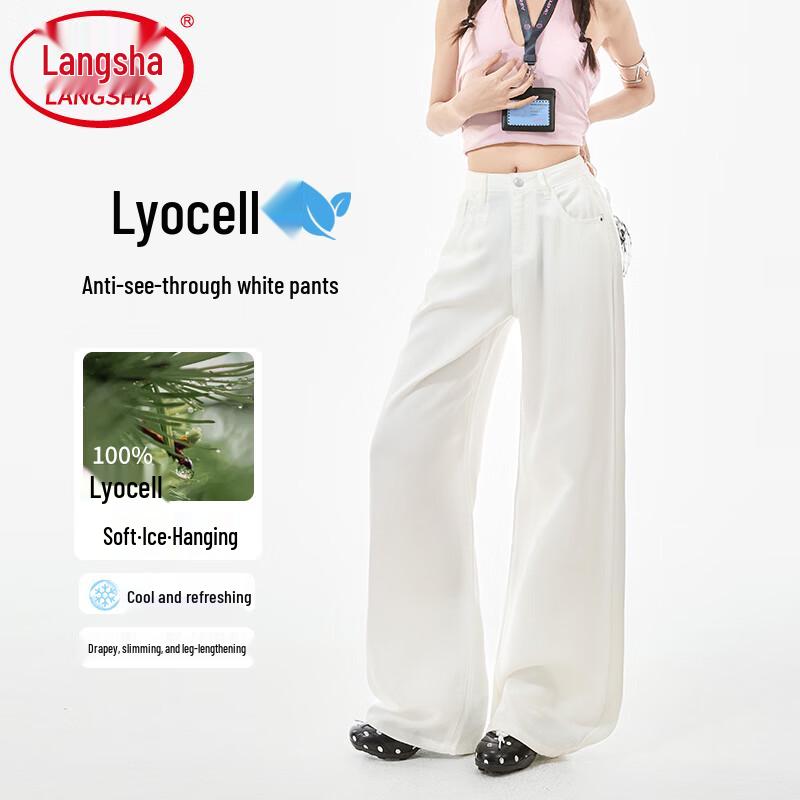 Lonsa Women s White Lyocell Tencel Wide-Leg Jeans L