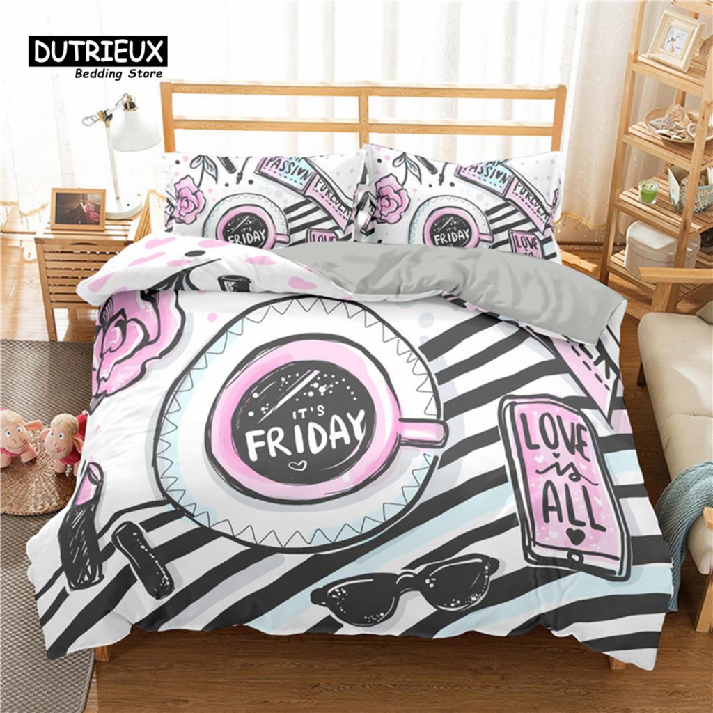 Fashion Sleep Bedding Collection Makeup Cosmetic Theme Bedspread Cover Polyester Perfume Lipstick Nail Polish Brush Print Pattern Quilt Cover King