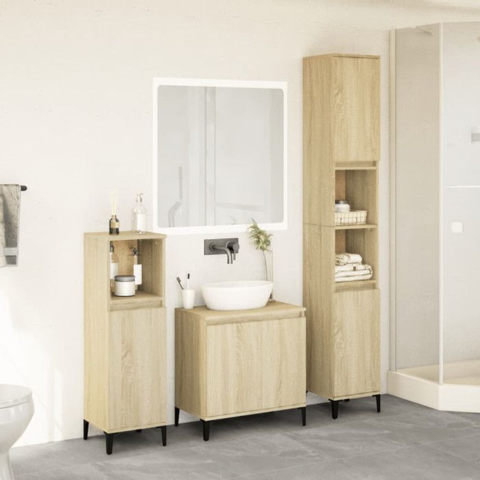 VidaXL Ensemble de meubles de salle de bain 3 pcs chêne sonoma, armoire de salle de bain, armoire de bain, meuble-lavabo de 3282655
