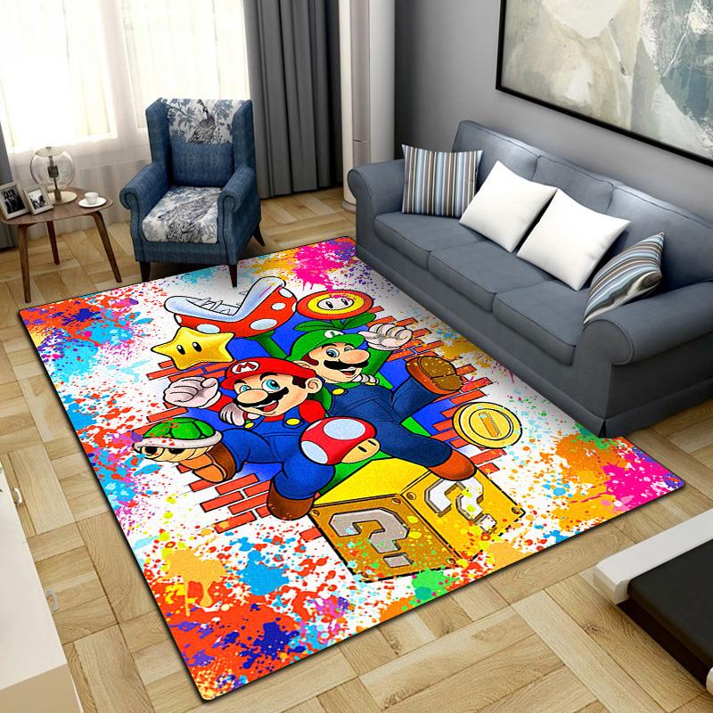 Tapis Super Mario Bros Lavable Antidérapant Grand Tapis de Sol Chambre Décoration Intérieure LXR89