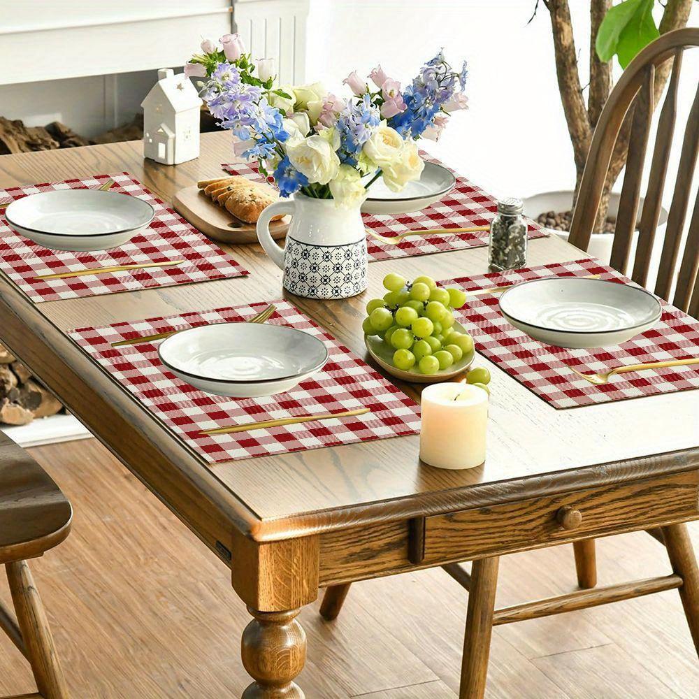 1pc  Linen Christmas Farmhouse Checkered Placemats, Placemat for Dining Table Wedding