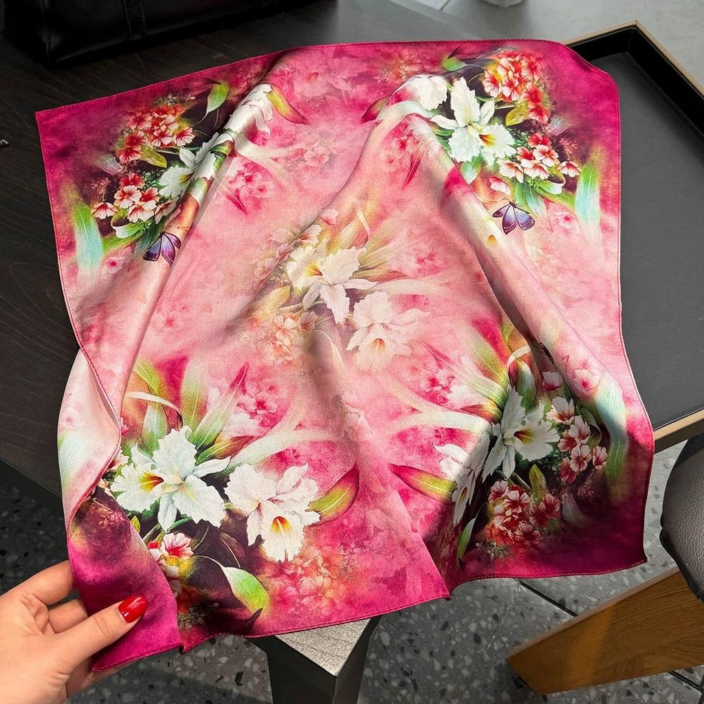 Fashion 100% Real Pure Silk Headscarf Square Scarf For Women Shawl Foulard Hijab Neckerchief Bandana Print Bufanda Echarpe