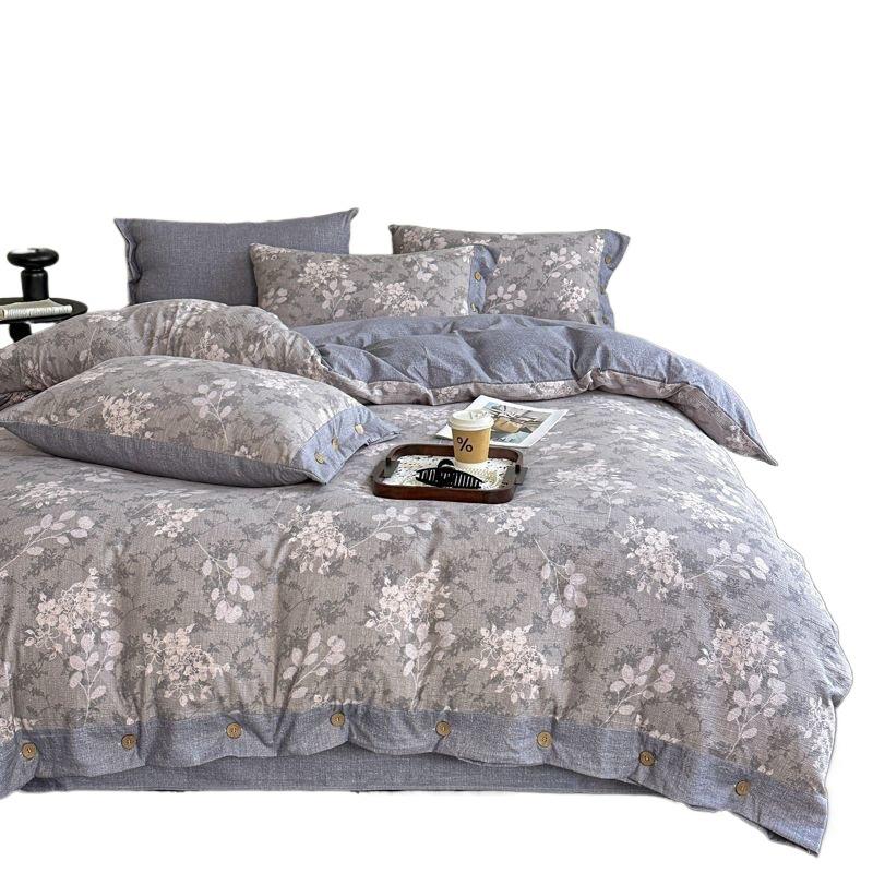 Retro Linen Double Layer Gauze Bedding Set - Light Luxury Duvet Cover and Bed Sheet