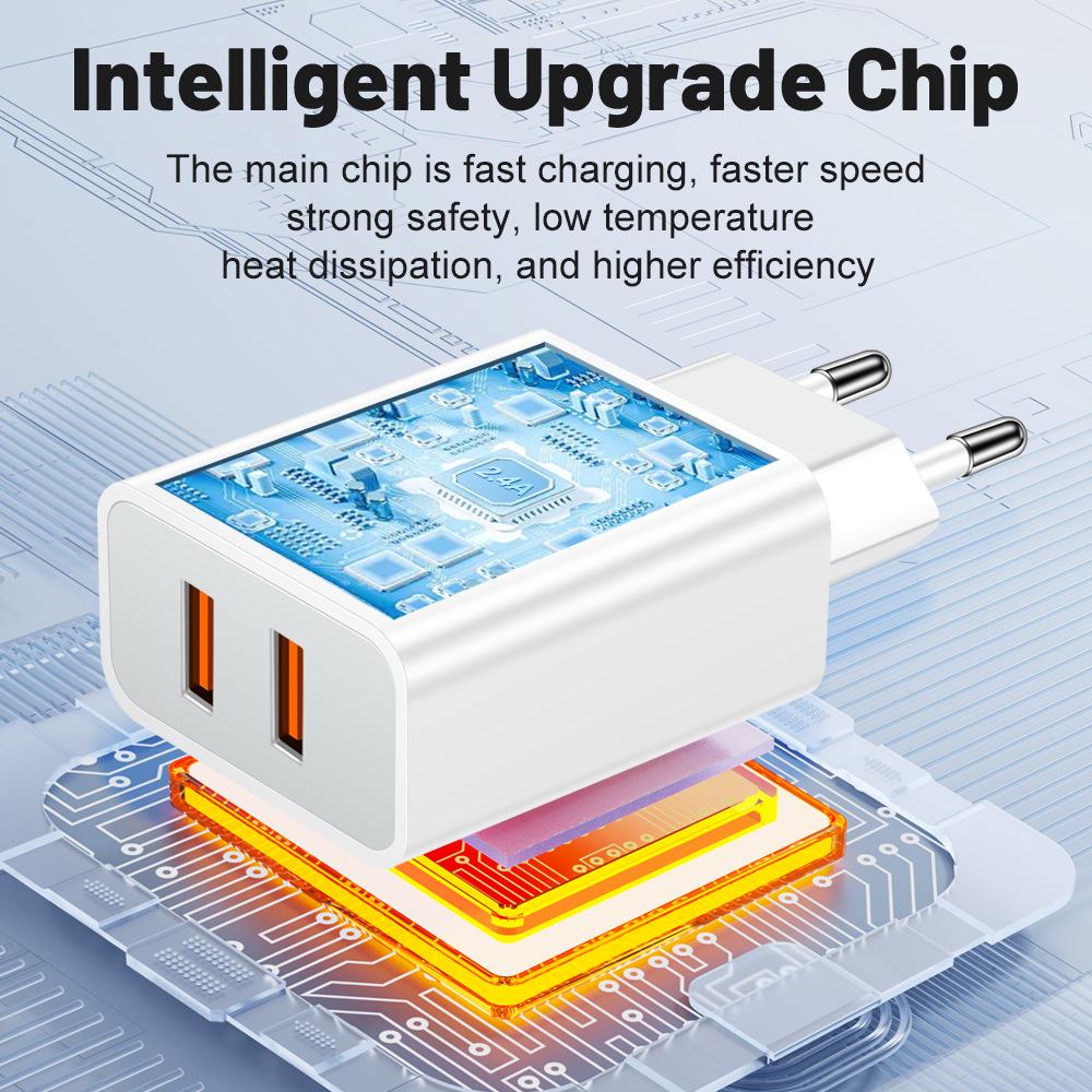 Mark 2.4A QC3.0 Dual USB Charger with 2 Ports - US/EU/UK Adapter for Mobile Devices