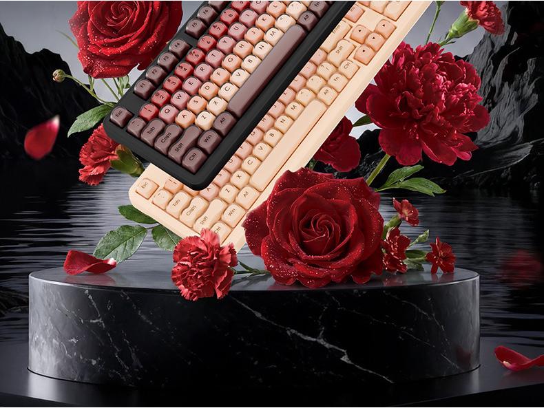 BOW Hangshi Multi-Mode Backlit Bluetooth Keyboard with Lipstick Foundation Design for Women, Mechanical Feel, and Wireless/Wired Options