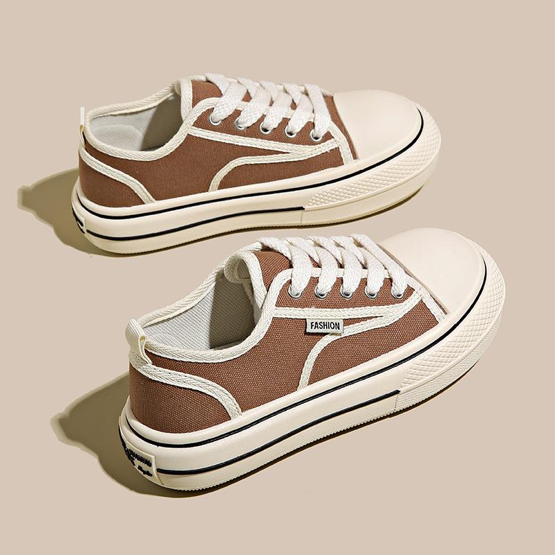 Frühjahr und Sommer 2025 neue koreanische Version von Canvas-Schuhen, Studentinnen tragen vielseitige Freizeitschuhe mit dicker Sohle, Ins-Trend-Board-Schuhe, Damenschuhe