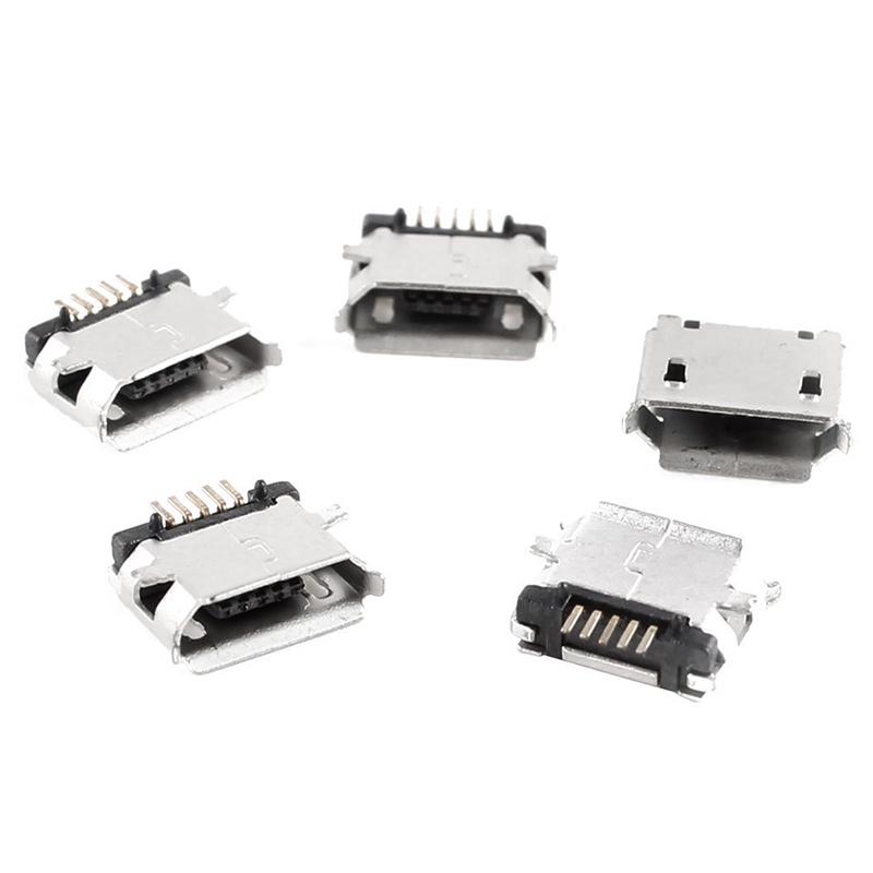 20 Pcs Micro Usb Type B Female 5-Pin Socket 180 Smd Soldering Degree