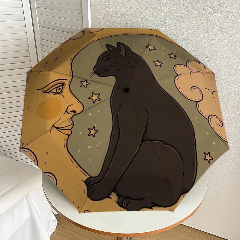 

1pc Moonlit Cat Dreamscape Umbrella with Plastic Handle,Suitable for All Seasons Home Travel Outdoor UmbrellaDD873