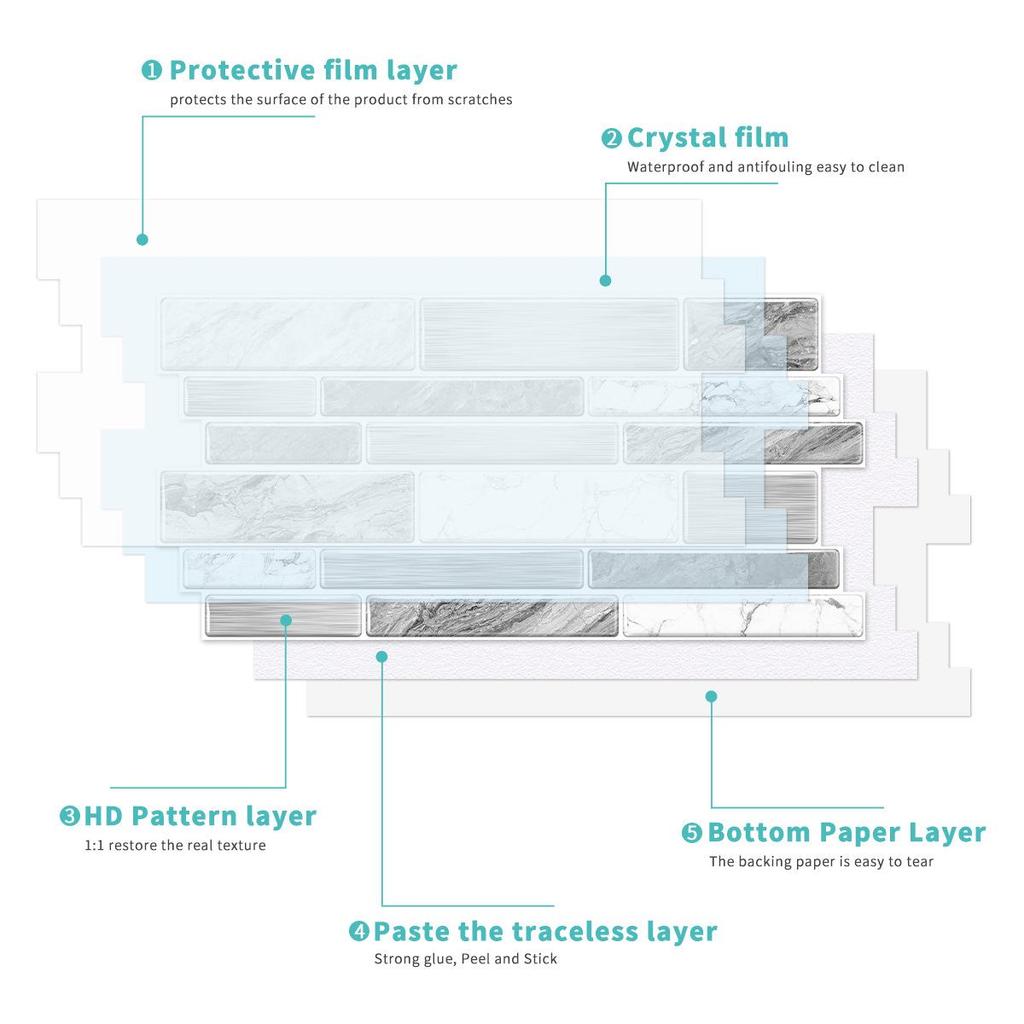 PVC Crystal Marble Tile Wall Sticker - Waterproof, Oil-proof, Self-adhesive for Kitchen & Bathroom Decor