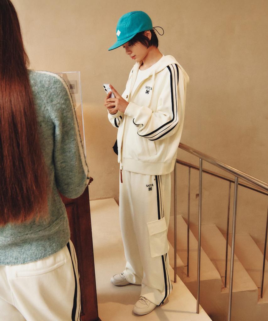 Seteo Roton Cargo Track Pants Cream Black