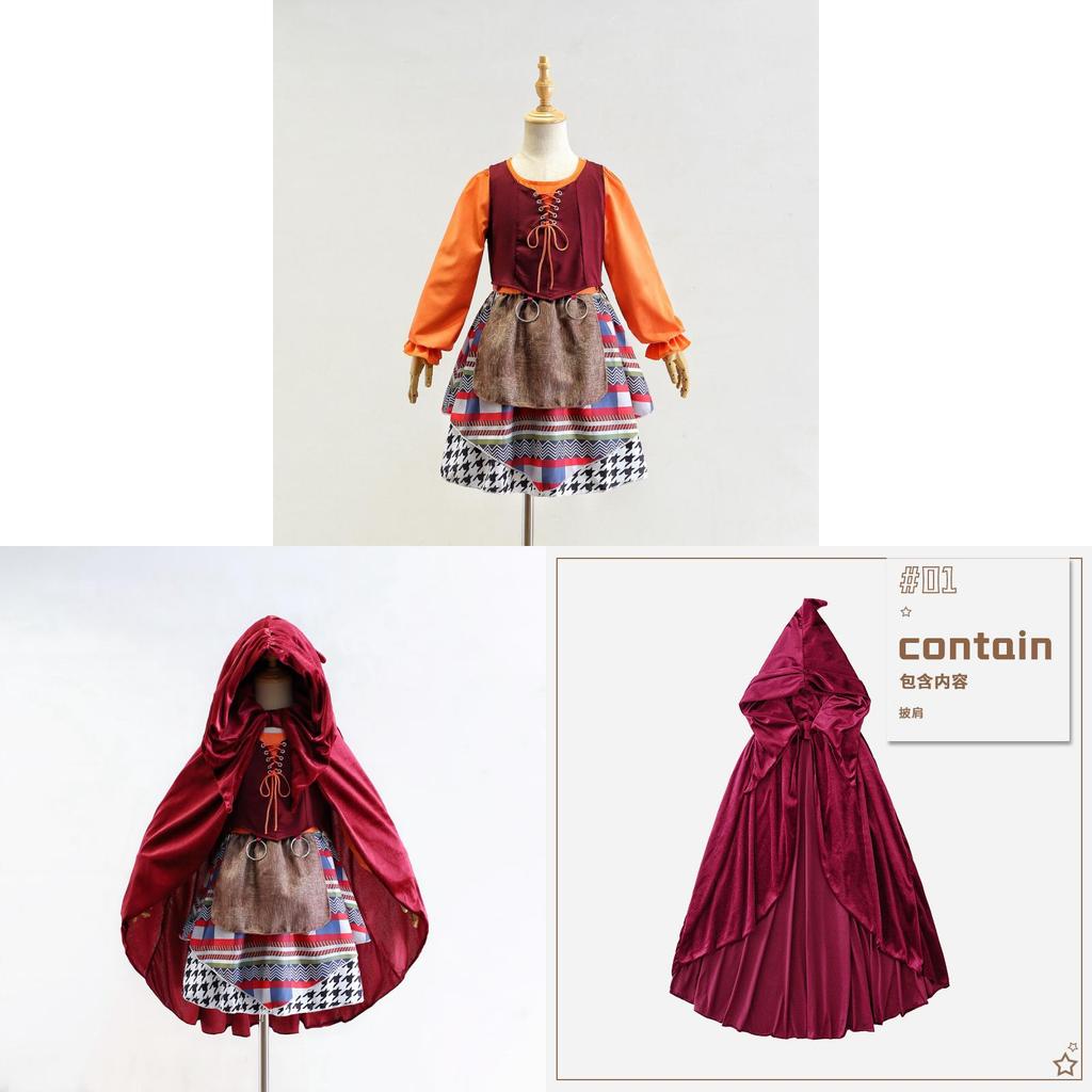 Costume da Ragazza Hocus Pocus per Halloween Bambini Cosplay con Stampa a Quadri per Bambine Piccole
